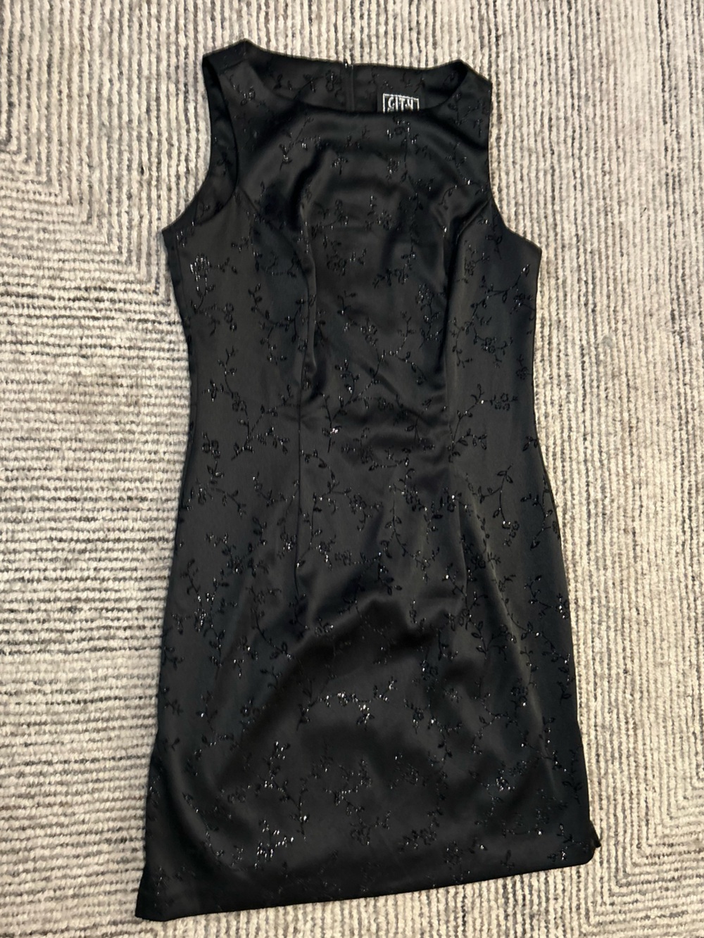 Y2K Whimsigoth Black Sheath Dress Vintage Glitter Rose Print Coquette Size 9